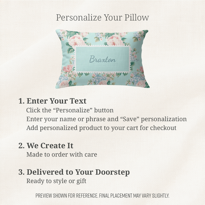 Braxton Floral Lumbar Pillow – Personalized Panel | Vintage Cottage Collection