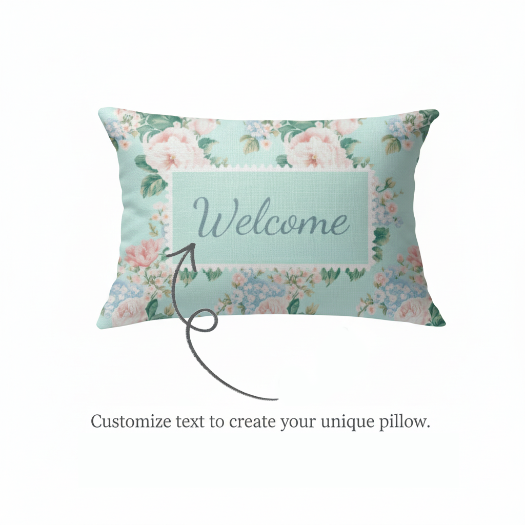 Braxton Floral Lumbar Pillow – Personalized Panel | Vintage Cottage Collection