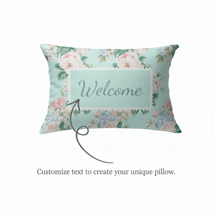 Braxton Floral Lumbar Pillow – Personalized Panel | Vintage Cottage Collection