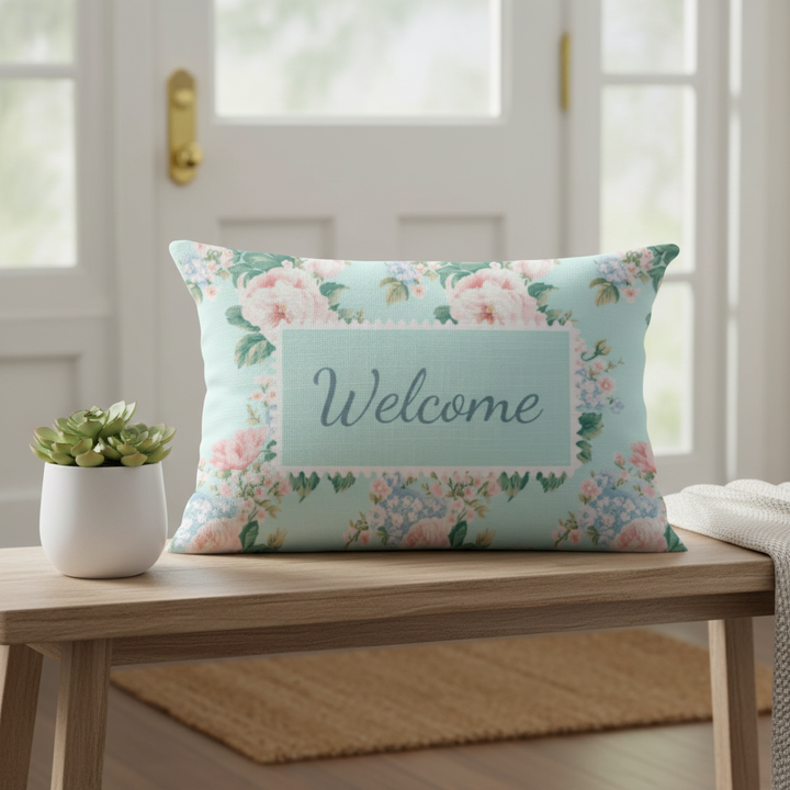 Braxton Floral Lumbar Pillow – Personalized Panel | Vintage Cottage Collection