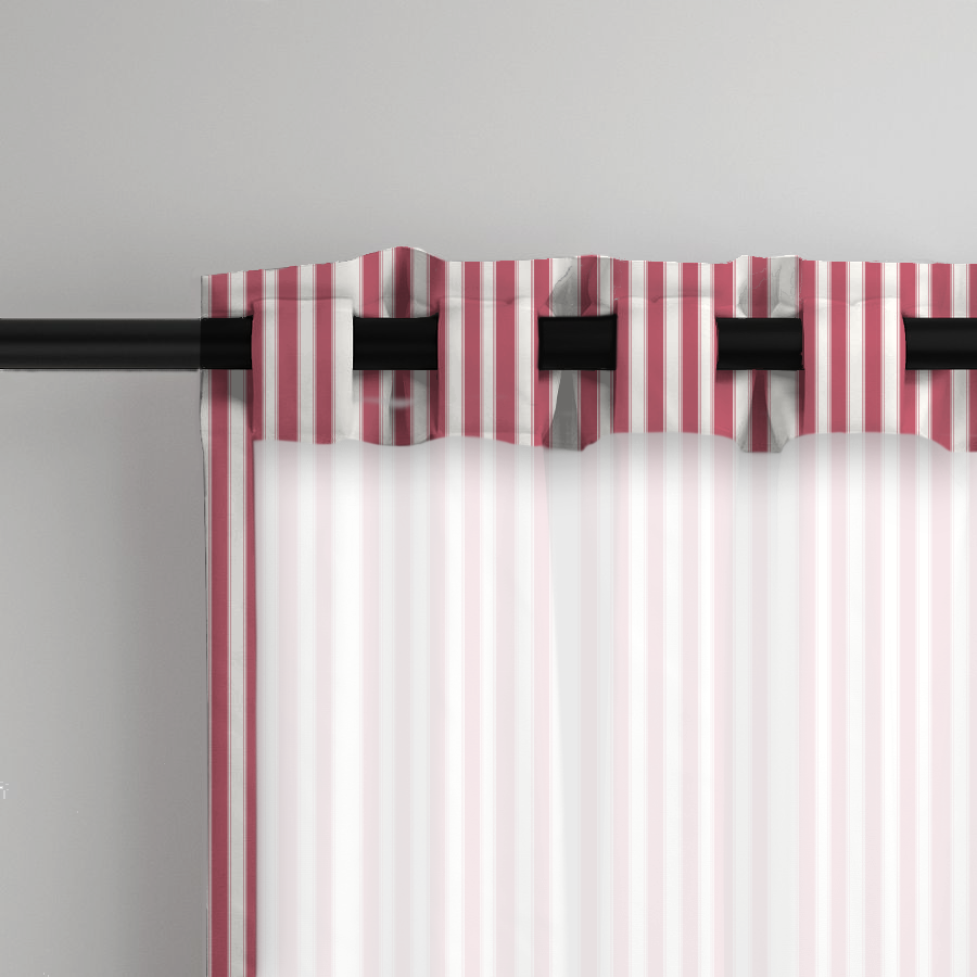 Window Curtain Set - Cotton Blend (2 Panels) | French Stripe - Rouge  (Vintage Cottage Collection)