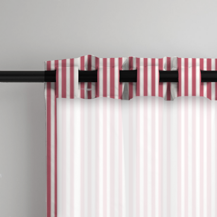 Window Curtain Set - Cotton Blend (2 Panels) | French Stripe - Rouge  (Vintage Cottage Collection)