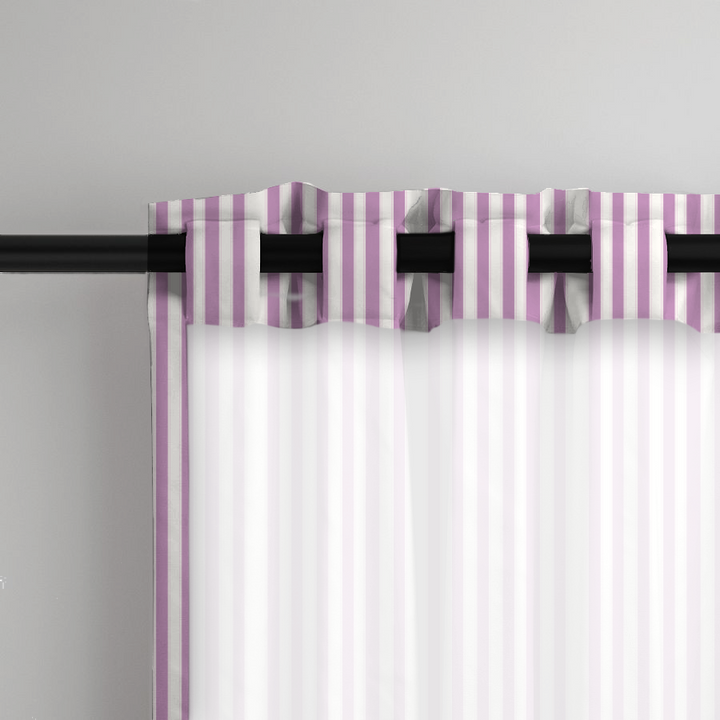 Window Curtain Set - Cotton Blend (2 Panels) | French Stripe - Vintage Lilac  (Vintage Cottage Collection)