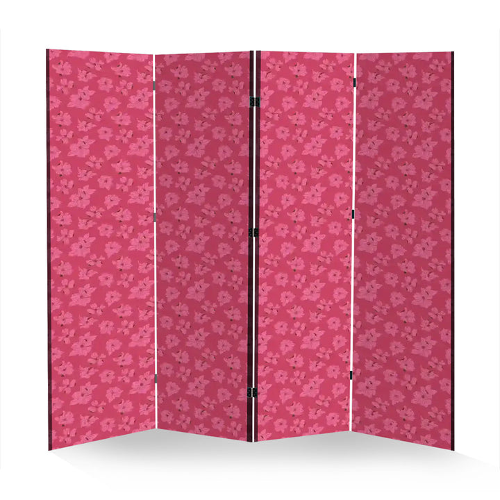 4 Panel Room Divider Folding Screen / Dogwood Blossoms - Pink