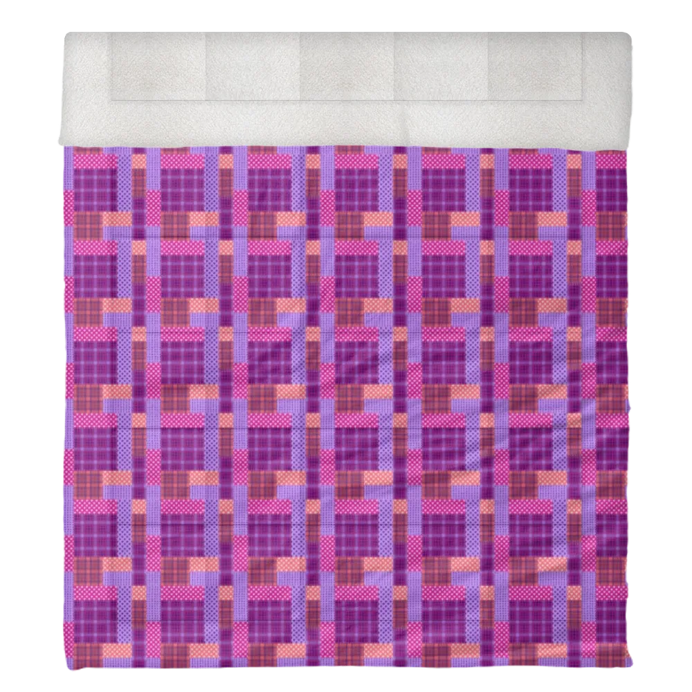 Luxury Flannel & Sherpa Comforter Set | Patchwork Squardular - Sugarplum