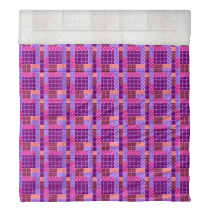 Luxury Flannel & Sherpa Comforter Set | Patchwork Squardular - Sugarplum
