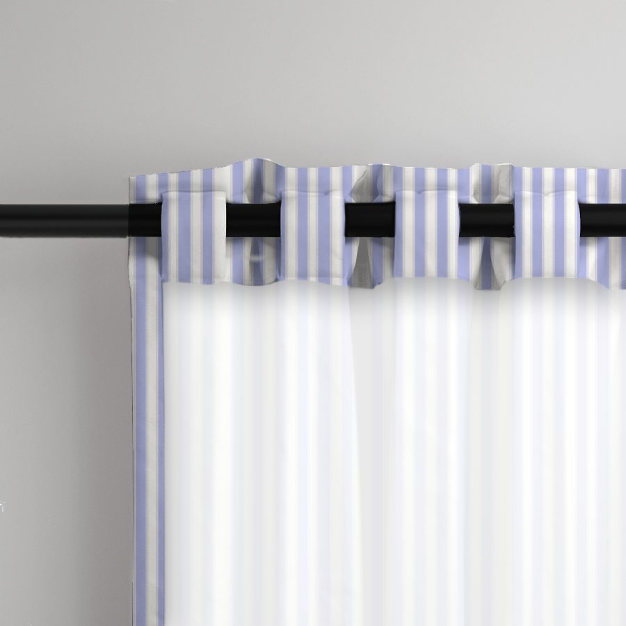 Window Curtain Set - Cotton Blend (2 Panels) | French Stripe - Periwinkle  (Vintage Cottage Collection)