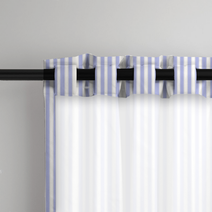 Window Curtain Set - Cotton Blend (2 Panels) | French Stripe - Periwinkle  (Vintage Cottage Collection)