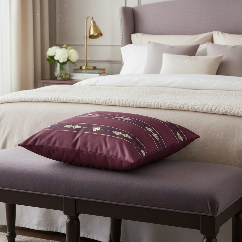 Harvest Garden Dutch Velvet Decorative Pillow - Acanthus Stripe (Aubergine)