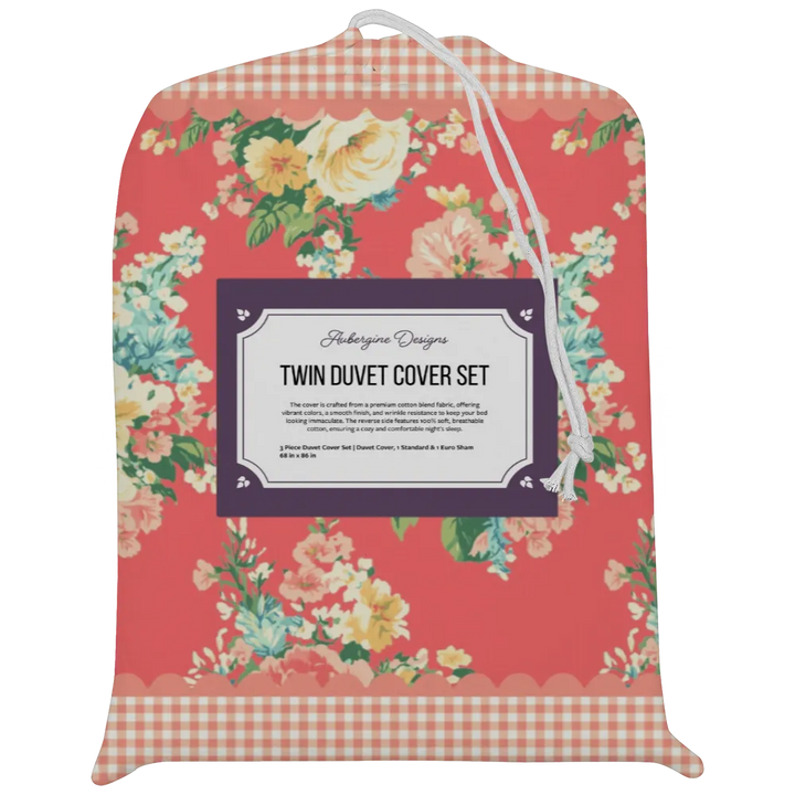 Vintage Cottage Collection Scalloped Duvet Cover Set - Florence (Dark Coral)