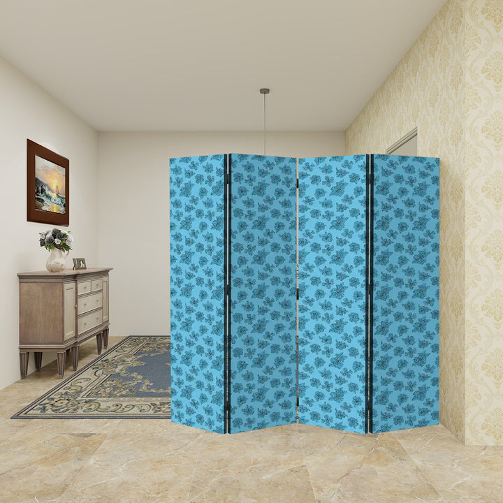 4 Panel Room Divider Folding Screen / Dogwood Blossoms - Blue