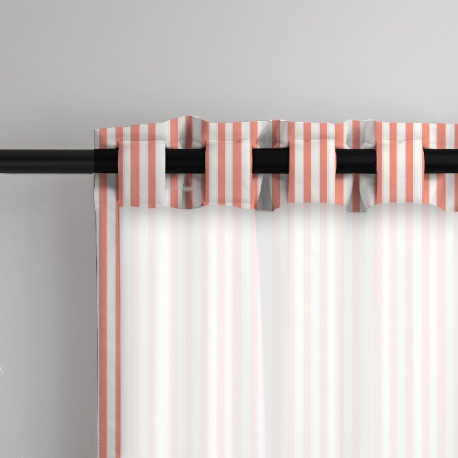 Window Curtain Set - Cotton Blend (2 Panels) | French Stripe - Salmon  (Vintage Cottage Collection)
