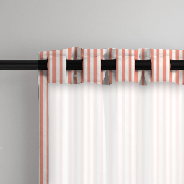 Window Curtain Set - Cotton Blend (2 Panels) | French Stripe - Salmon  (Vintage Cottage Collection)