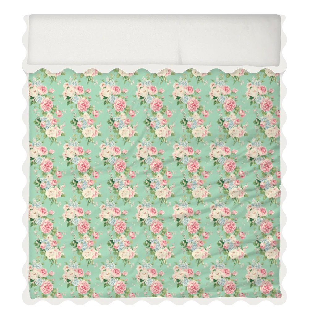 Vintage Cottage Collection Scalloped Duvet Cover Set - Emma (Seafoam)