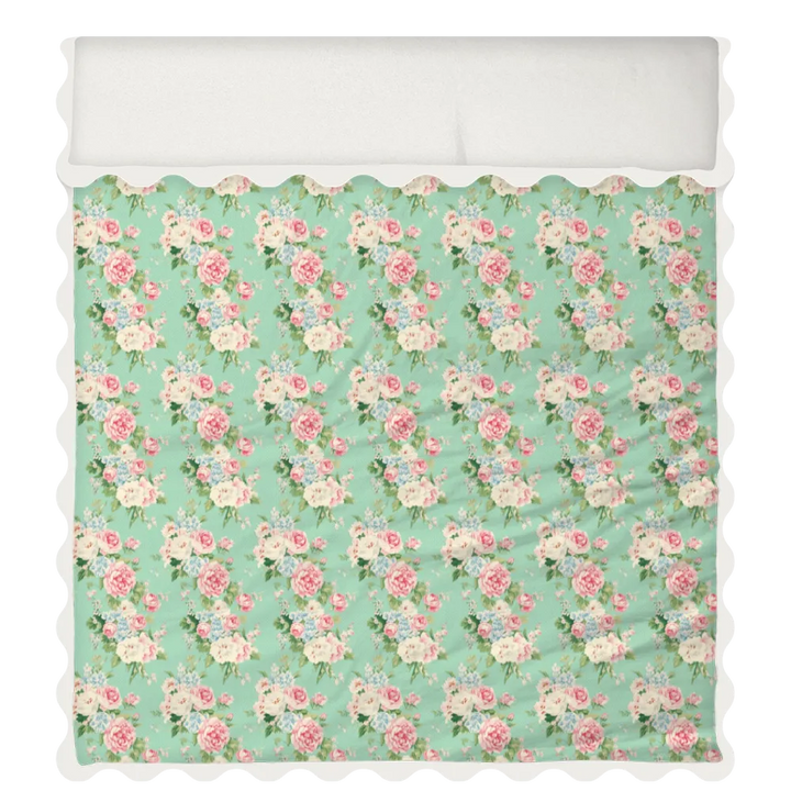 Vintage Cottage Collection Scalloped Duvet Cover Set - Emma (Seafoam)