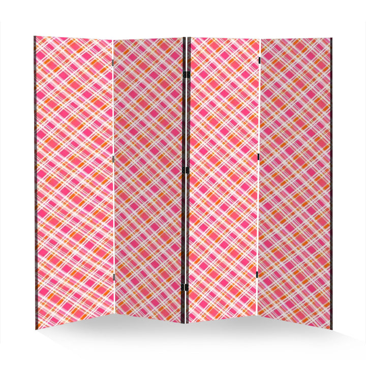 4 Panel Room Divider Folding Screen / Dreamhouse Pink Orange Glo PlaidPlaid