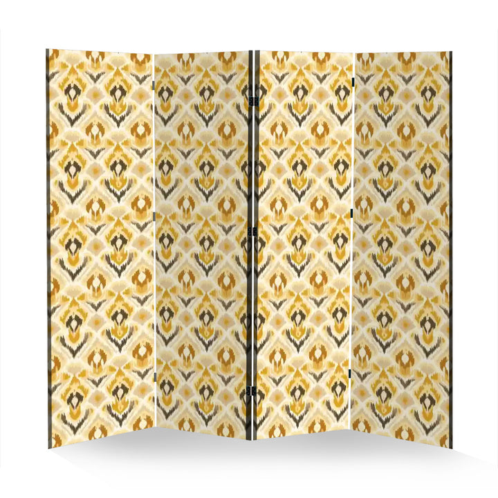 4 Panel Room Divider Folding Screen / Ikat Fusion - Butterscotch