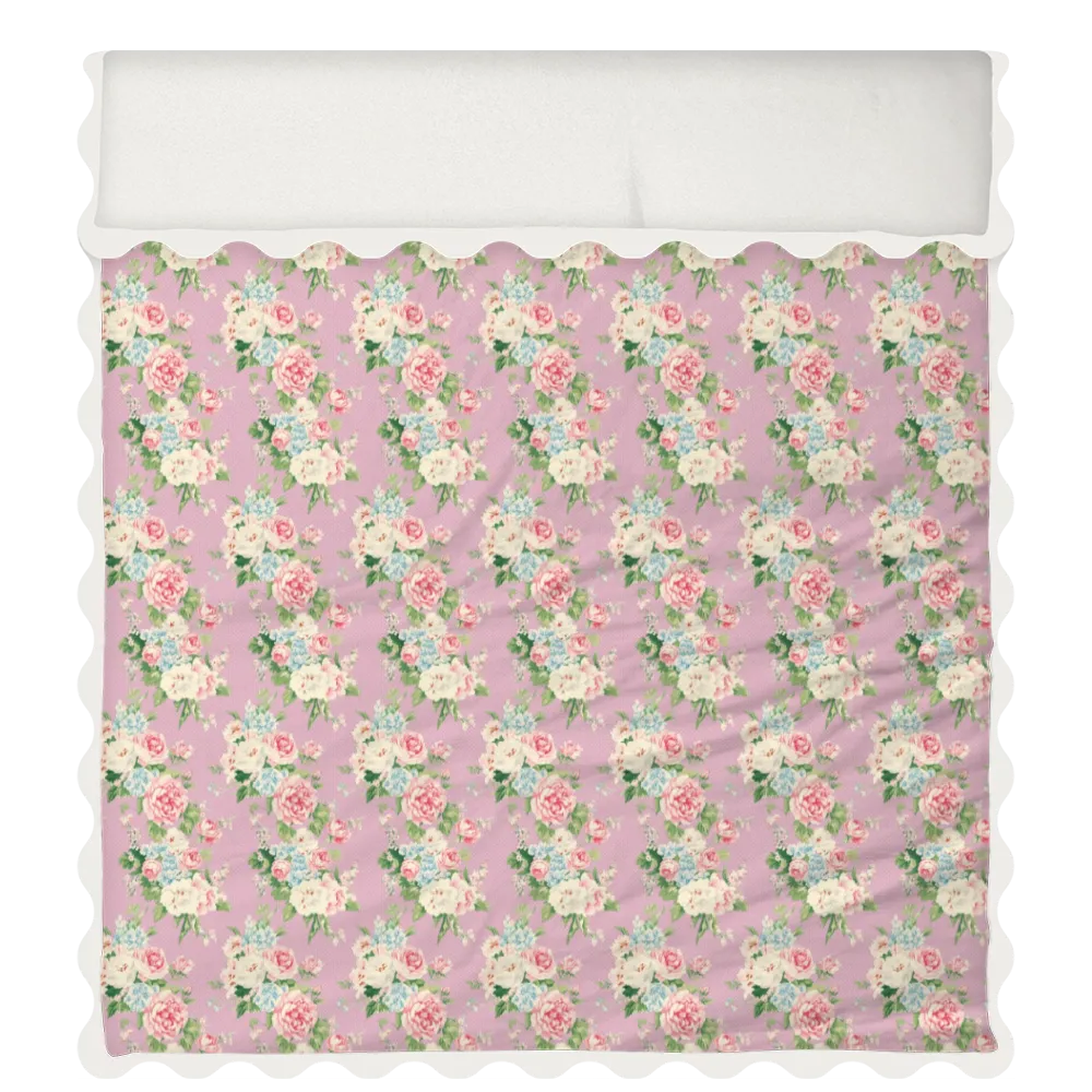 Vintage Cottage Collection Scalloped Duvet Cover Set - Emma (Lilac)