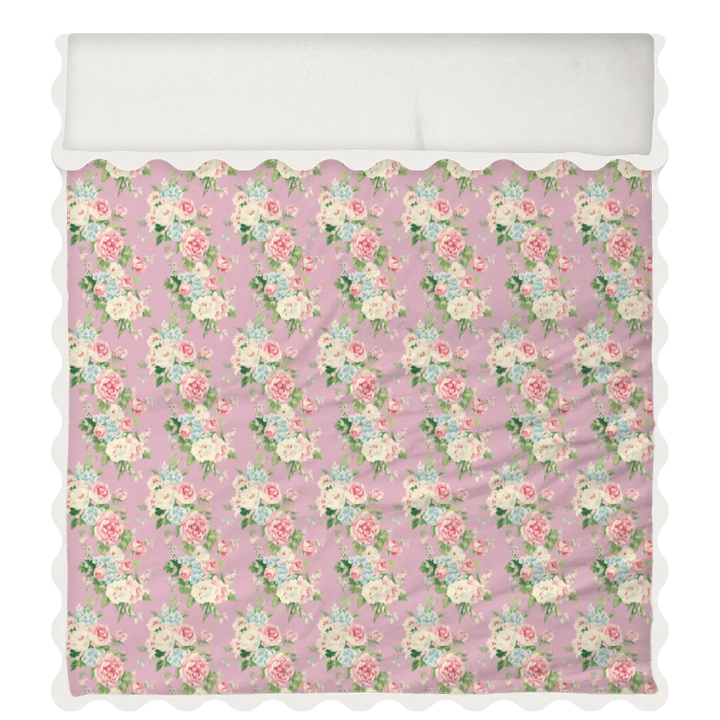 Vintage Cottage Collection Scalloped Duvet Cover Set - Emma (Lilac)
