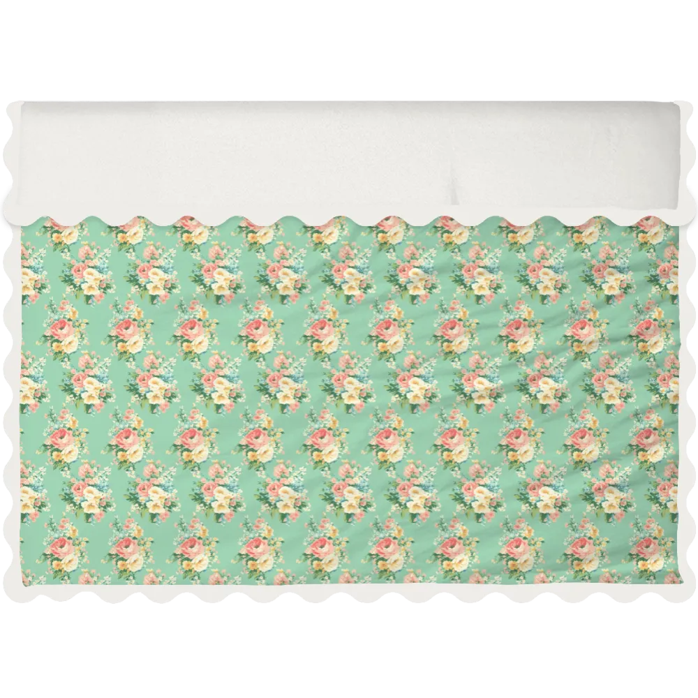 Vintage Cottage Collection Scalloped Duvet Cover Set - Florence (Aqua)