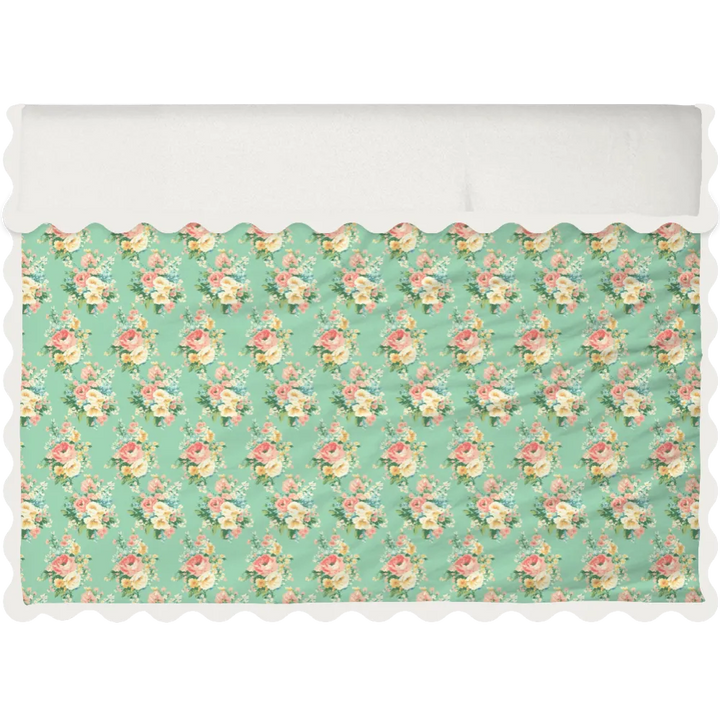 Vintage Cottage Collection Scalloped Duvet Cover Set - Florence (Aqua)