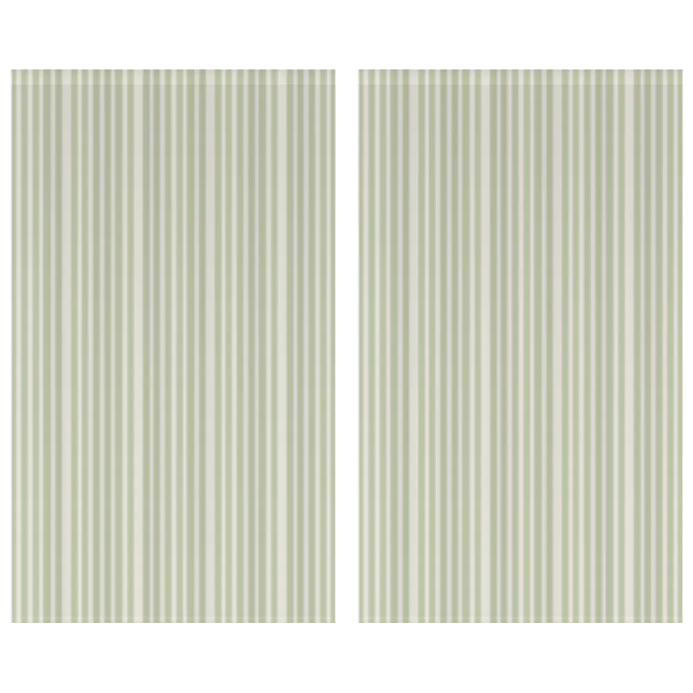 Window Curtain Set - Cotton Blend (2 Panels) | French Stripe - Celery