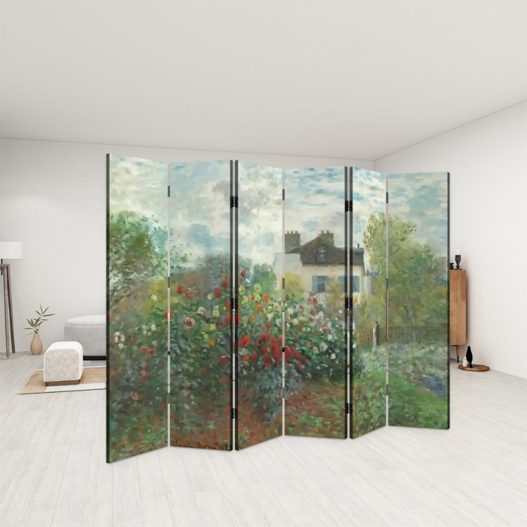 6 Panel Room Divider Folding Screen - Fine Art / Monet / The Artist's Garden in Argenteuil, A Corner of the Garden with Dahlias (1873)