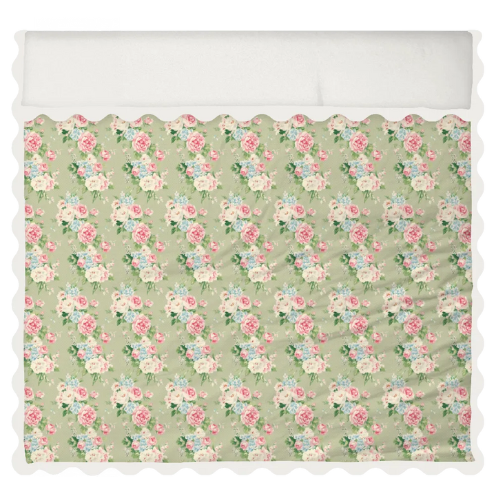 Vintage Cottage Collection Scalloped Duvet Cover Set - Emma (Khaki)