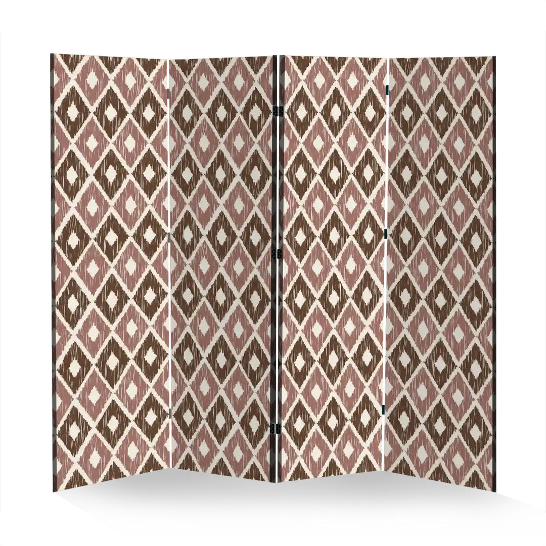 4 Panel Room Divider Folding Screen / Ikat Diamonds