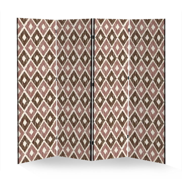 4 Panel Room Divider Folding Screen / Ikat Diamonds