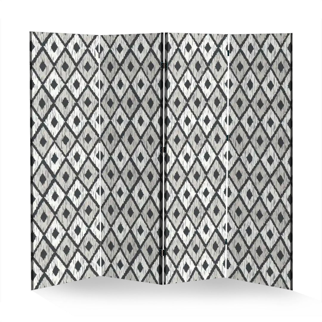 4 Panel Room Divider Folding Screen / Ikat Diamonds