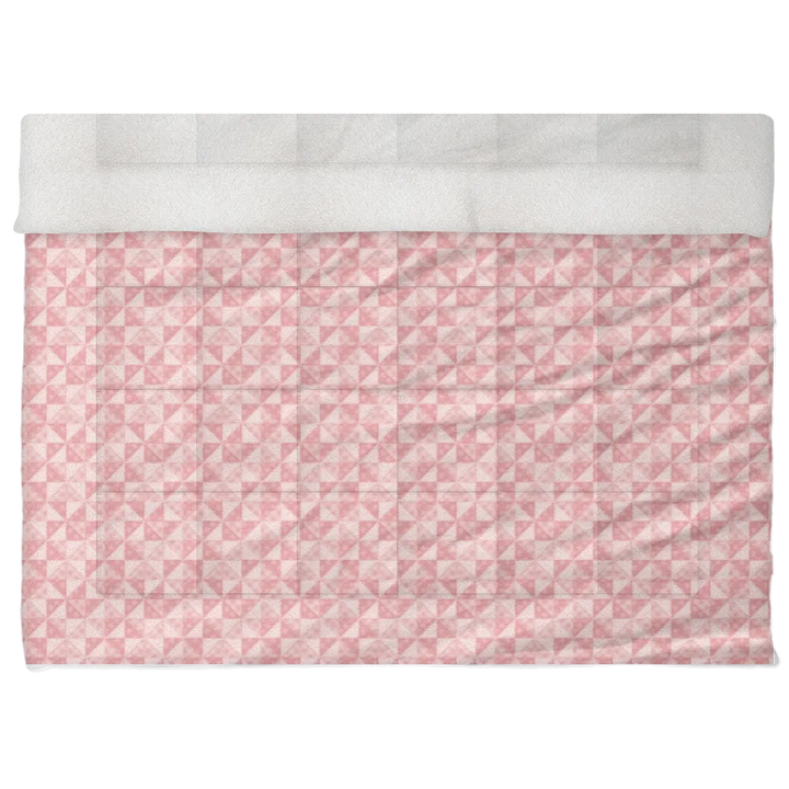 Luxury Flannel & Sherpa Comforter Set | Patchwork Pinwheel - Snow - Pink