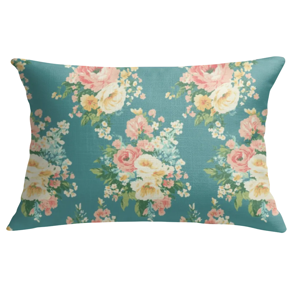 Florence - Blue Floral Lumbar Pillow – Personalized Panel | Vintage Cottage Collection