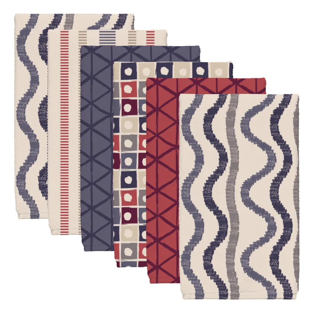 Ikat Fusion Tea Towel Set (6) – Americana (Geometric)