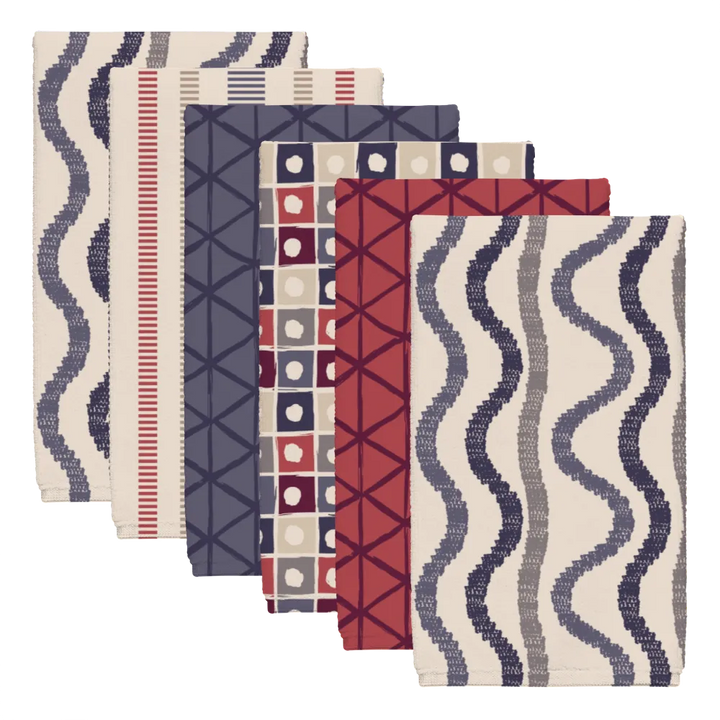 Ikat Fusion Tea Towel Set (6) – Americana (Geometric)