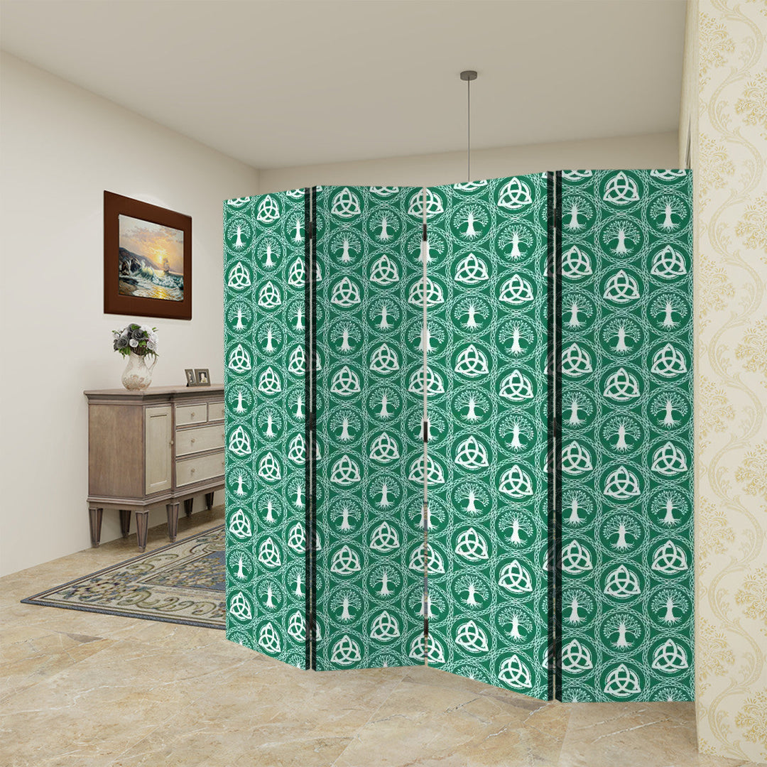 4 Panel Room Divider Folding Screen / Celtic Tree & Triquetra