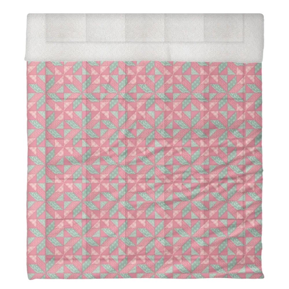 Luxury Flannel & Sherpa Comforter Set | Patchwork Star - Pink Pattern