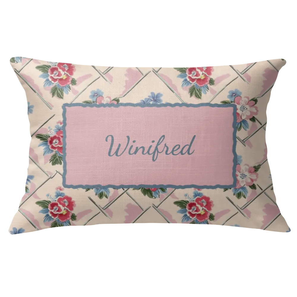Winifred Floral Lumbar Pillow – Personalized Panel | Vintage Cottage Collection