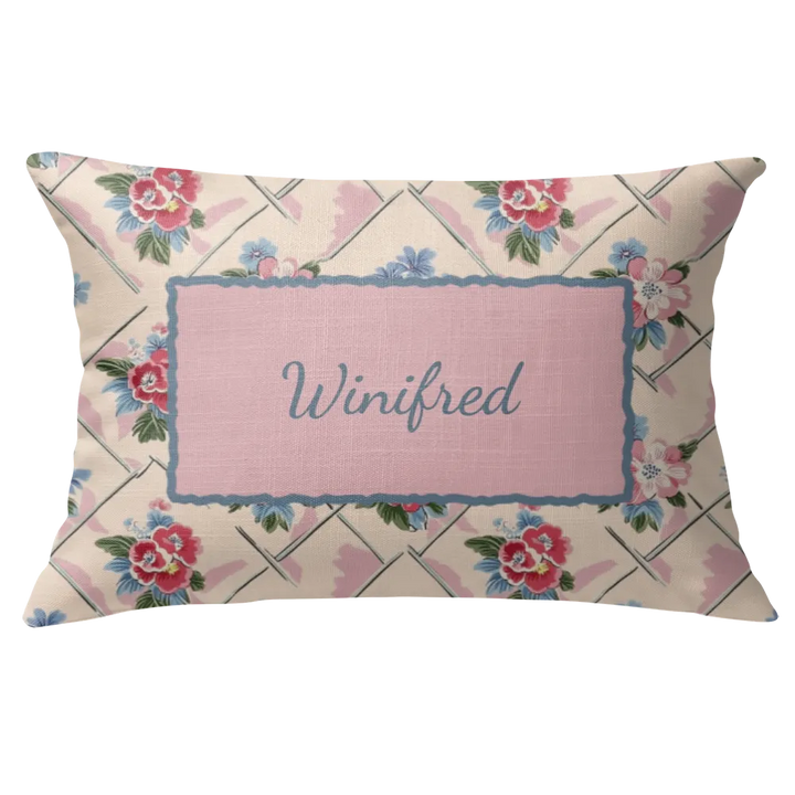 Winifred Floral Lumbar Pillow – Personalized Panel | Vintage Cottage Collection