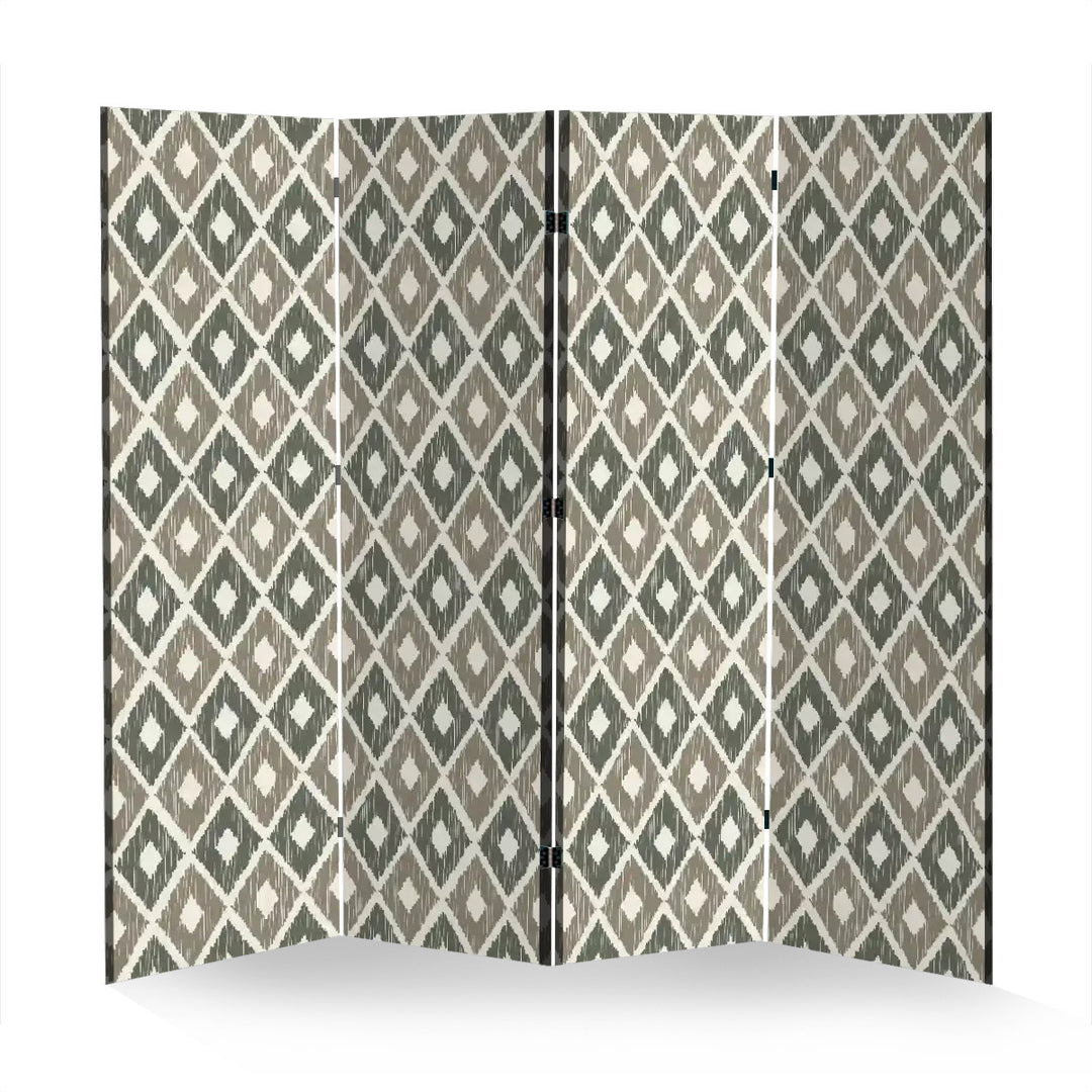 4 Panel Room Divider Folding Screen / Ikat Diamonds