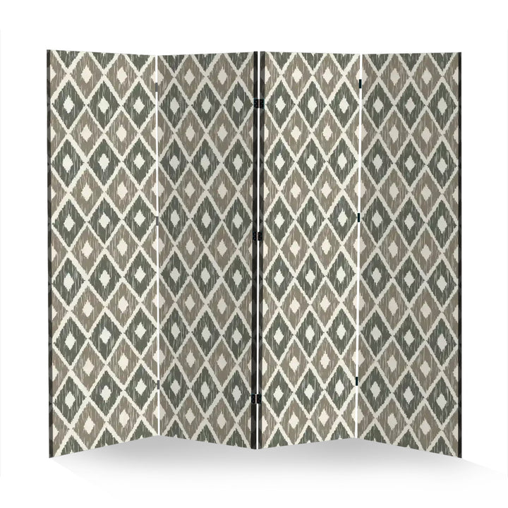 4 Panel Room Divider Folding Screen / Ikat Diamonds