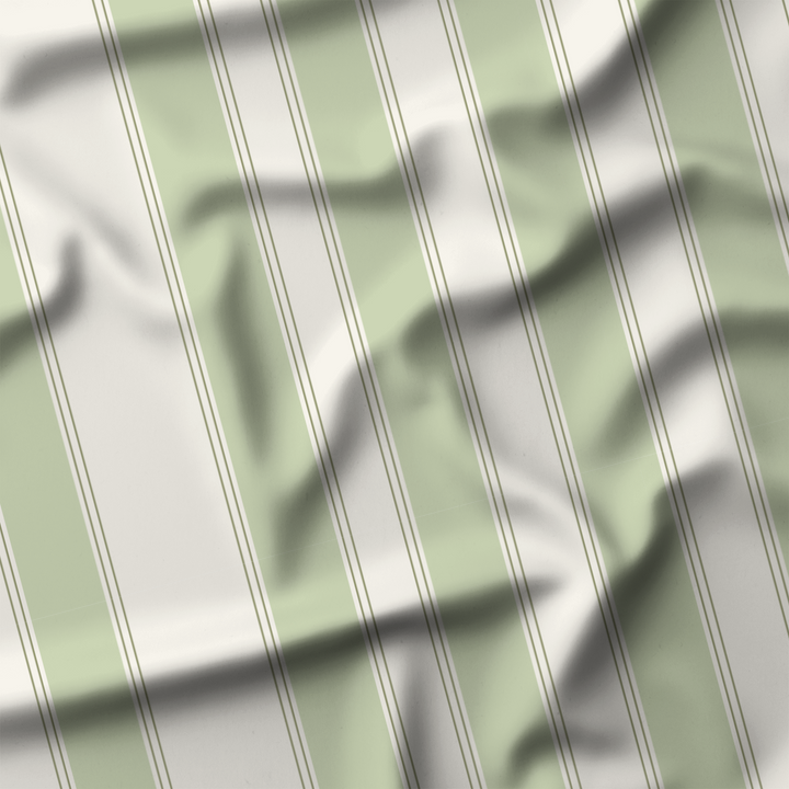 Window Curtain Set - Cotton Blend (2 Panels) | French Stripe - Celery  (Vintage Cottage Collection)