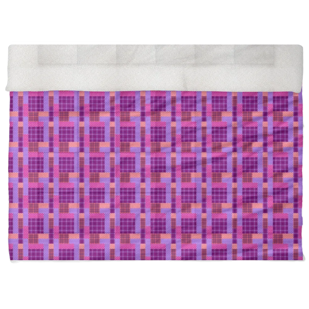 Luxury Flannel & Sherpa Comforter Set | Patchwork Squardular - Sugarplum