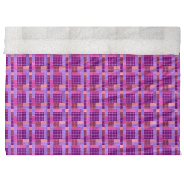Luxury Flannel & Sherpa Comforter Set | Patchwork Squardular - Sugarplum
