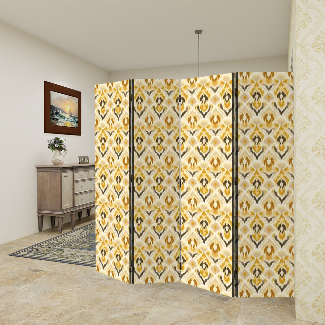 4 Panel Room Divider Folding Screen / Ikat Fusion - Butterscotch