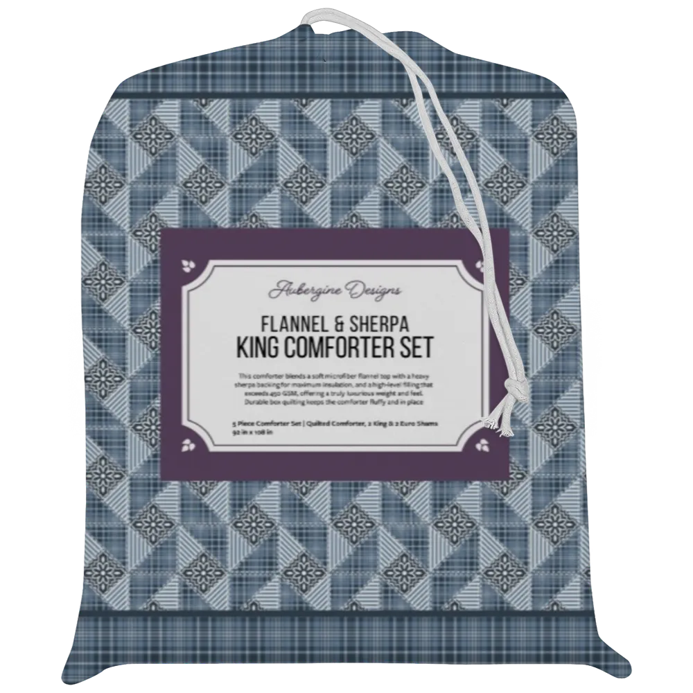 Luxury Flannel & Sherpa Comforter Set | Patchwork Snowflake - Winter Day