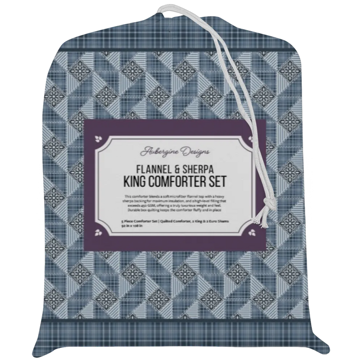 Luxury Flannel & Sherpa Comforter Set | Patchwork Snowflake - Winter Day