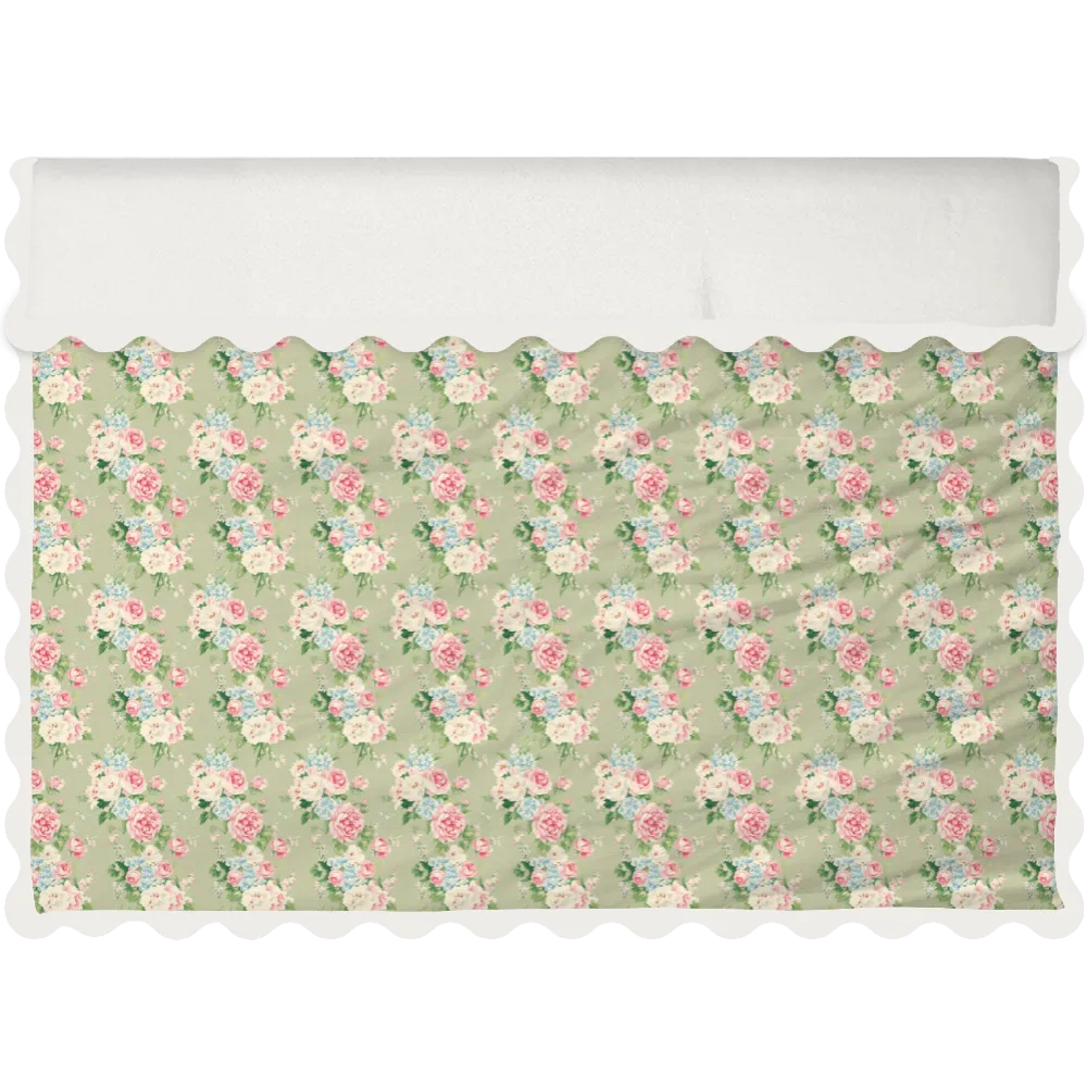Vintage Cottage Collection Scalloped Duvet Cover Set - Emma (Khaki)