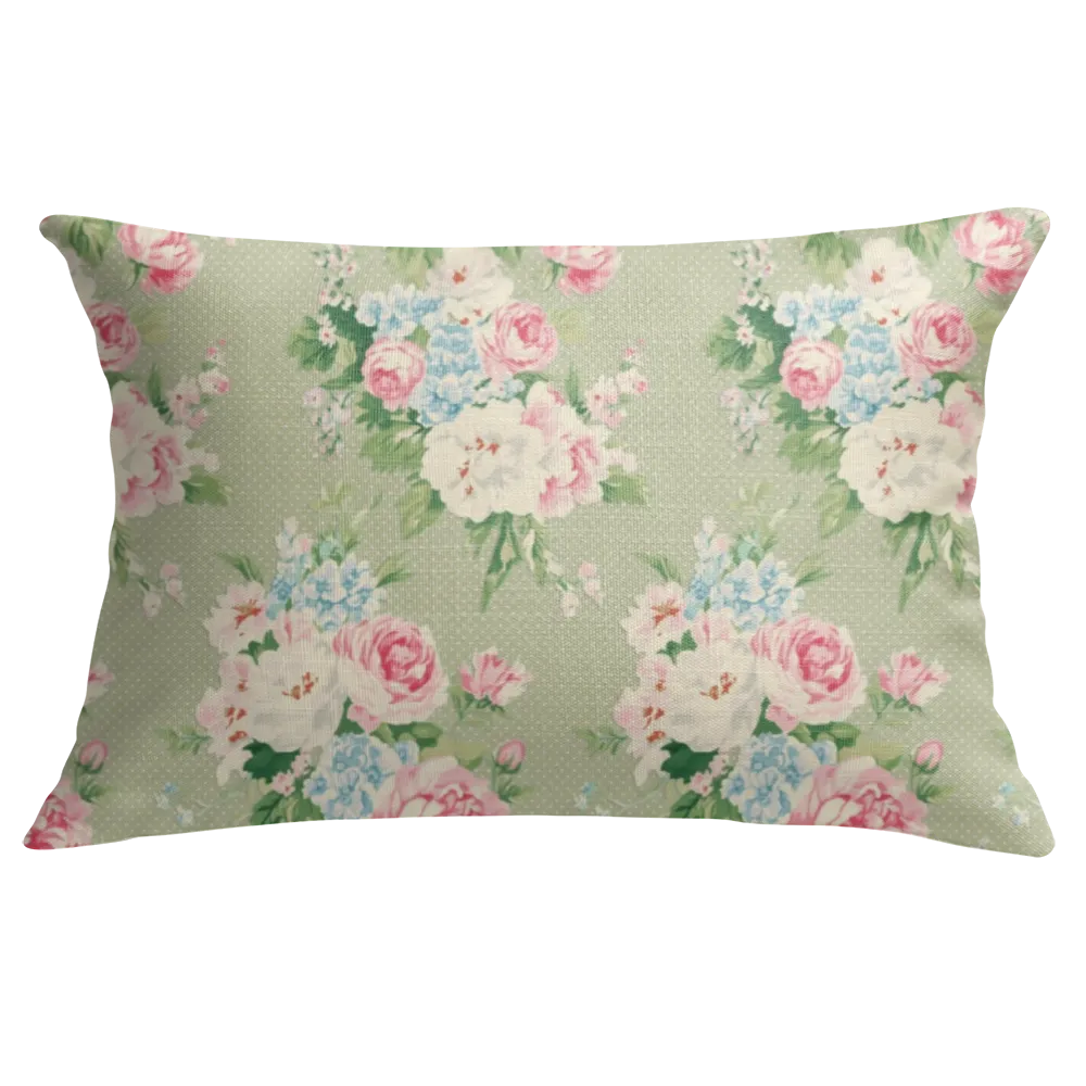 Emma - Khaki Floral Lumbar Pillow – Personalized Panel | Vintage Cottage Collection