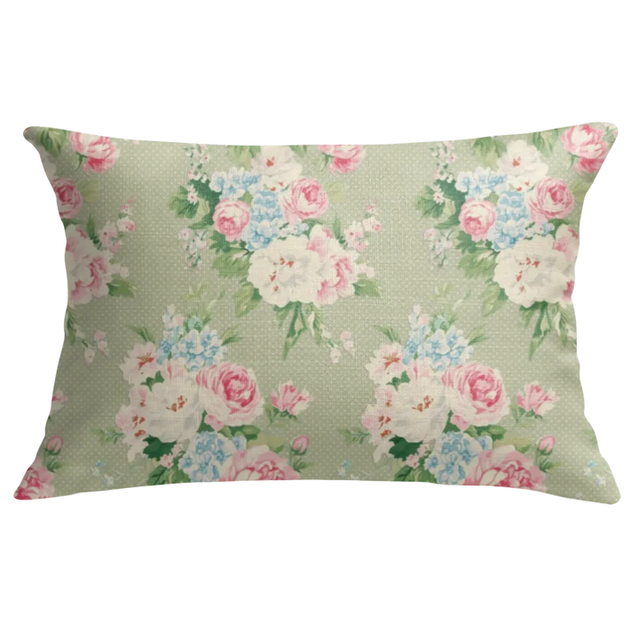 Emma - Khaki Floral Lumbar Pillow – Personalized Panel | Vintage Cottage Collection